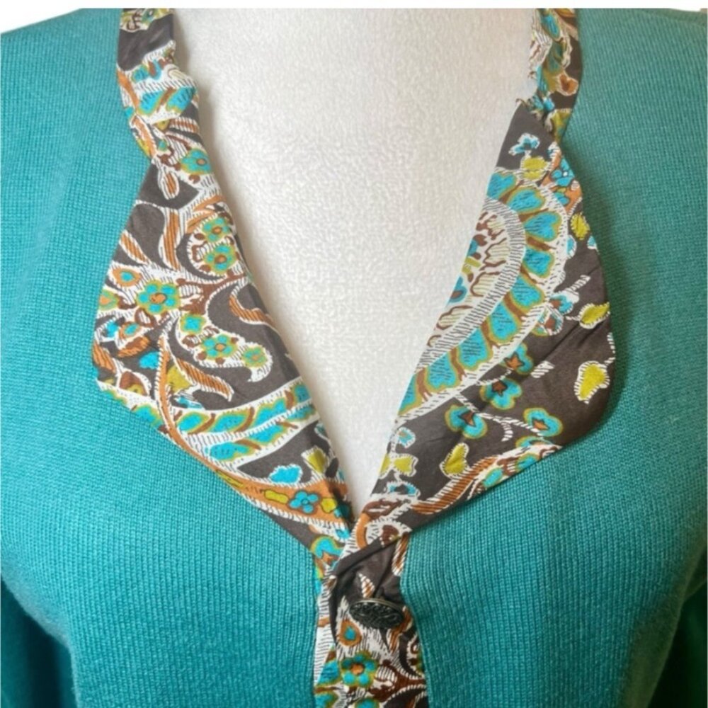 Vintage Cashmere Silk Teal Cardigan Paisley Trim Boho - Picture 5 of 9